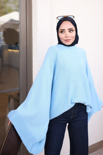 Bebe Mavi Yarasa Kol Salaş Triko Kazak