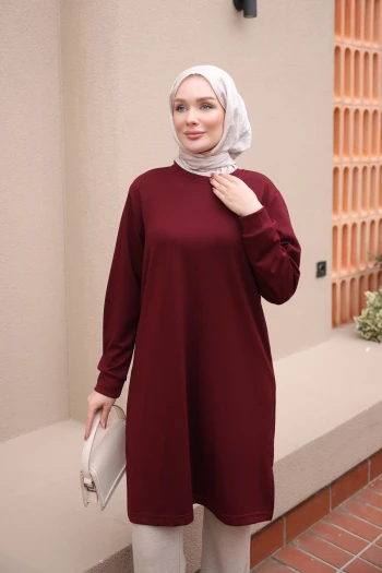 Bordo Bisiklet Yaka Modal Tunik