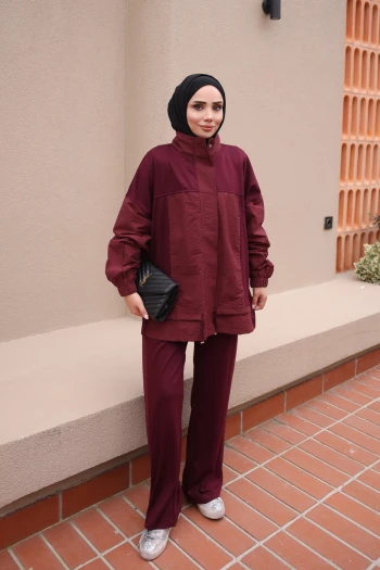 Bordo Mürdüm Garnili Tunik Pantolonlu Modal Takım