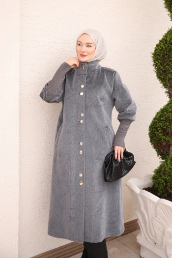 Füme Düğmeli Angora Kaban