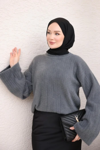 Füme Geniş Kol Angora Yumoş Triko Kazak