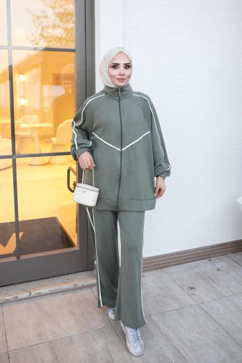 Haki Fermuarlı Tunik Pantolonlu Modal Takım