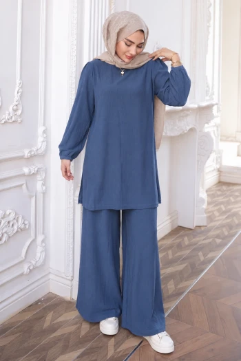 İndigo Bürümcük Tunik Pantolonlu Takım