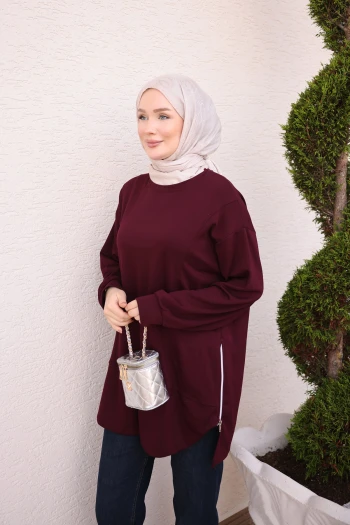 Mürdüm Bisiklet Yaka Yan Fermuarlı Oys Tunik
