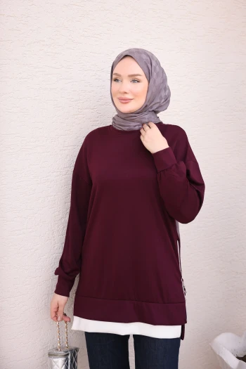 Mürdüm Bisiklet Yaka Yan Fermuarlı Oys Tunik