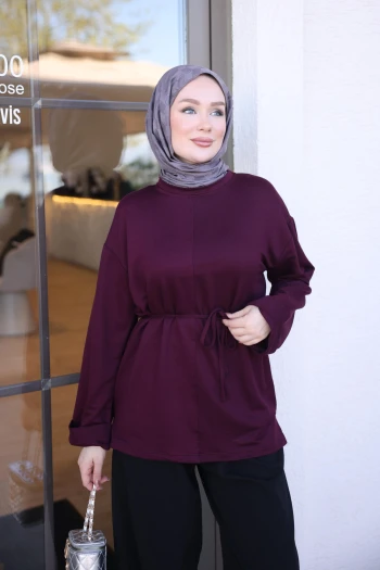 Mürdüm Duble Kol Ön Çımalı Tunik