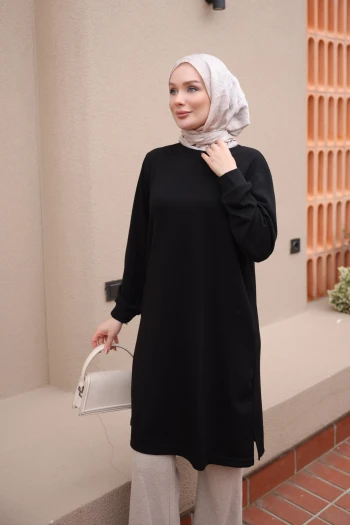 Siyah Bisiklet Yaka Modal Tunik