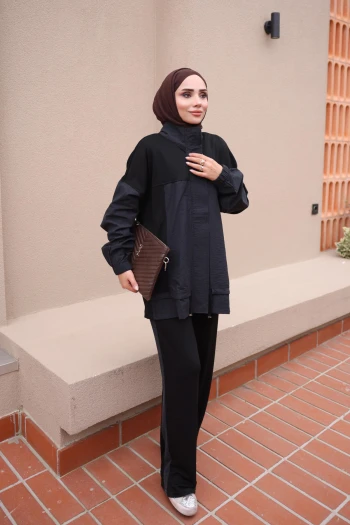 Siyah Garnili Tunik Pantolonlu Modal Takım