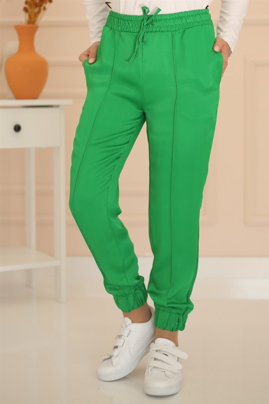 Parlak Saten Kumaş Pantolon/Yeşil