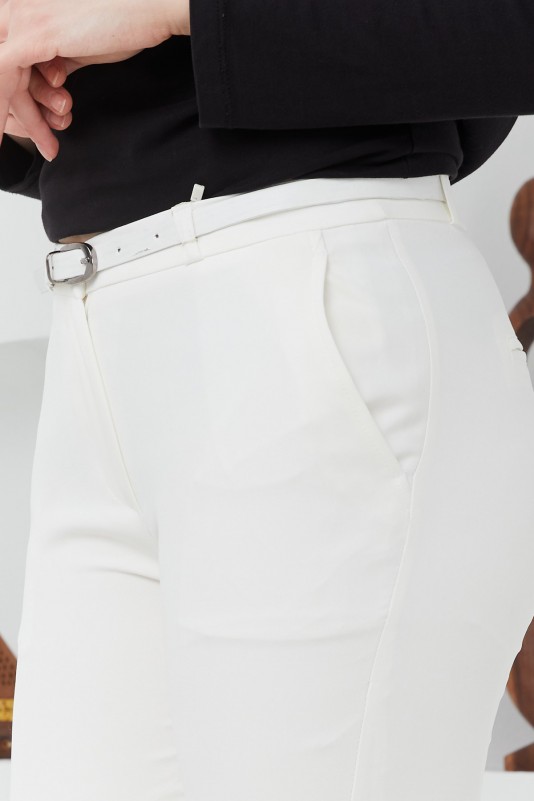 Klasik Kalem Kumaş Pantolon/Beyaz