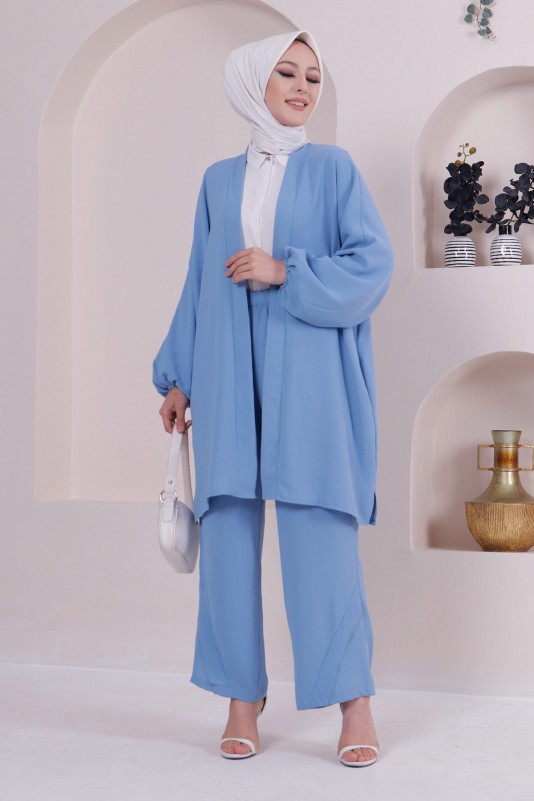 Salaş Kimono İkili Tesettür Takım/Mavi