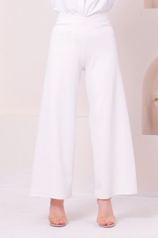 Geniş Paça Krep Pantolon/Beyaz