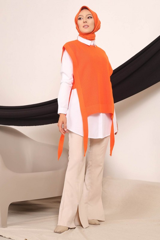 Orange Kadın Modest Tunik Triko Süveter Tesettür Takım