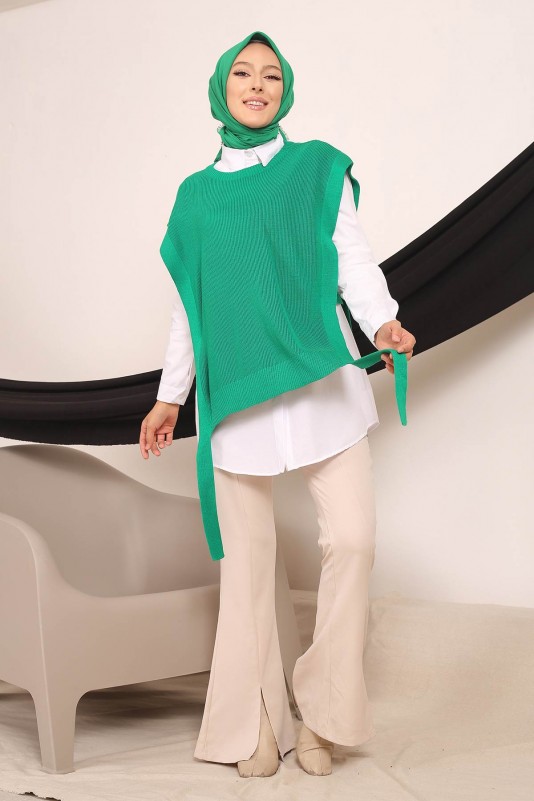 Yeşil Kadın Modest Tunik Triko Süveter Tesettür Takım