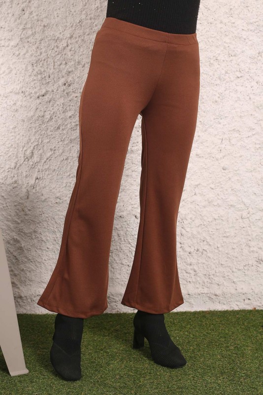 Kahverengi İspanyol Paça Kumaş Pantolon