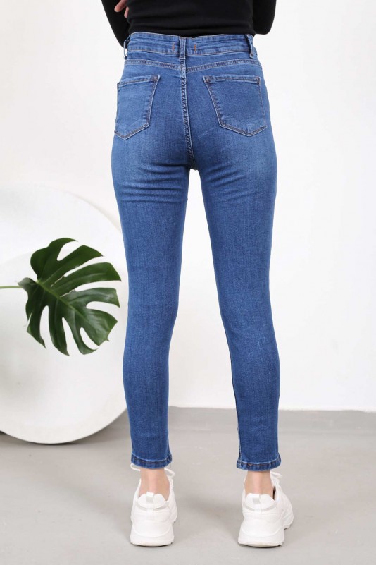 Açık Lacivert Yüksek Bel Dar Paça Jeans Pantolon