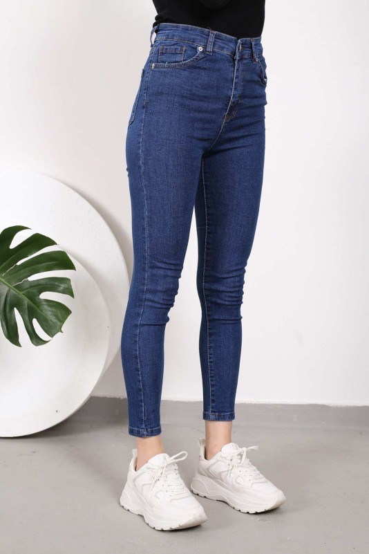 Lacivert Yüksek Bel Dar Paça Jeans Pantolon