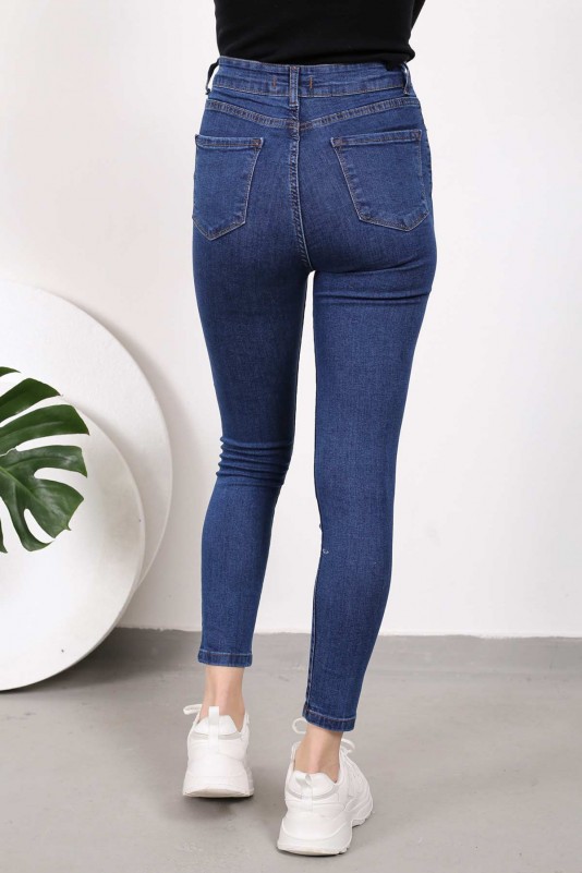 Lacivert Yüksek Bel Dar Paça Jeans Pantolon