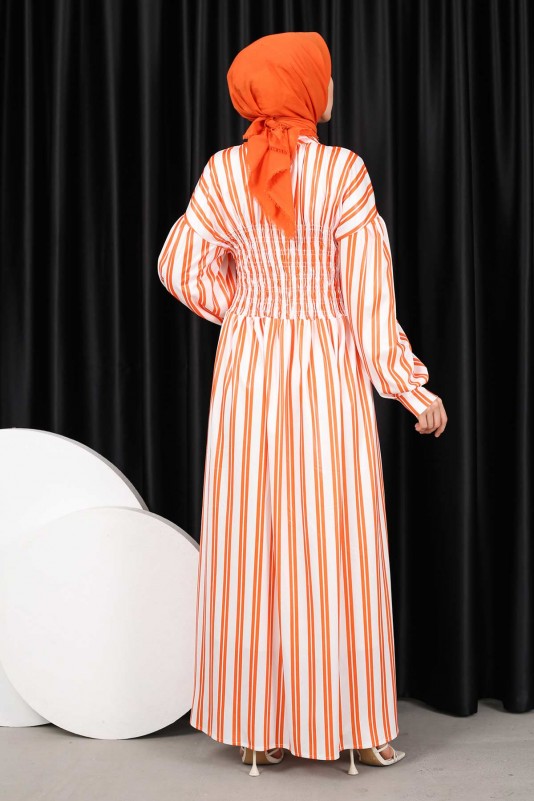 Orange Gipeli Çizgili Elbise