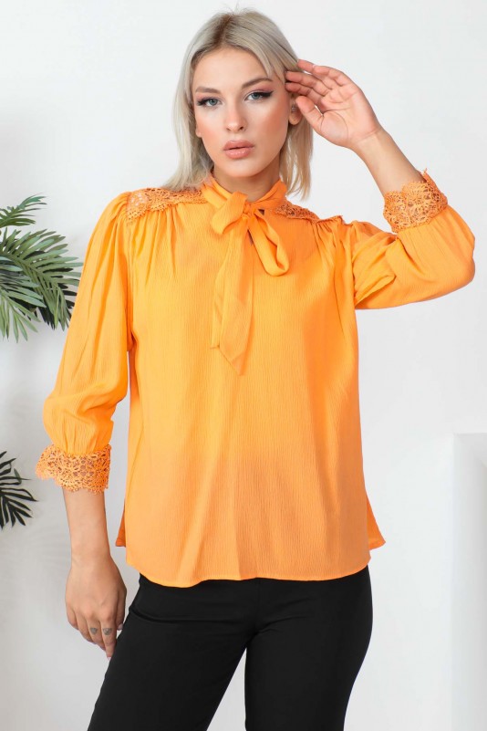 Orange Ön Bağlamalı Bluz