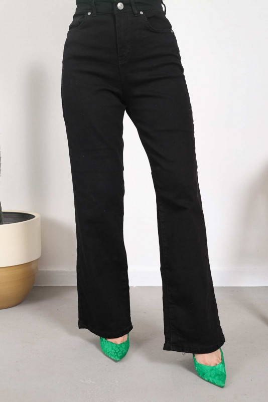 Siyah Yüksek Bel Plazzo Jeans Pantolon