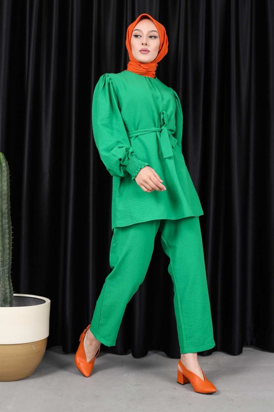 Yeşil Kol Gipeli Tunik Pantolon Takım