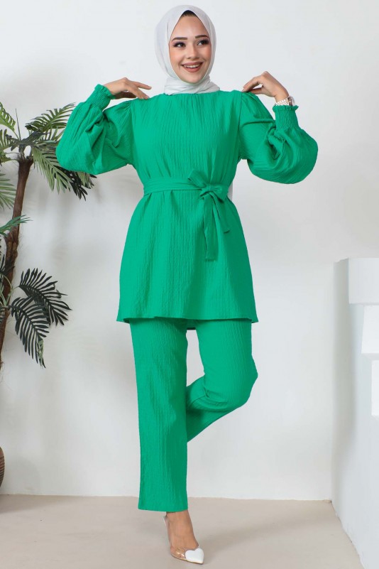 Yeşil Kol Gipeli Tunik Pantolon Takım
