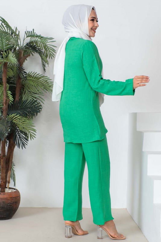 Yeşil Ön Detaylı Tunik Pantolon Takım