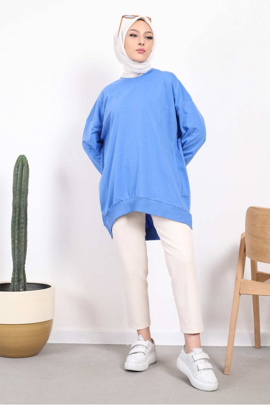 Saks Mavi İki İplik Oversize Sweatshirt