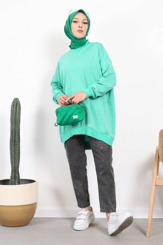 Yeşil İki İplik Oversize Sweatshirt