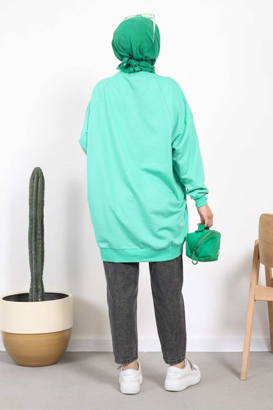 Yeşil İki İplik Oversize Sweatshirt