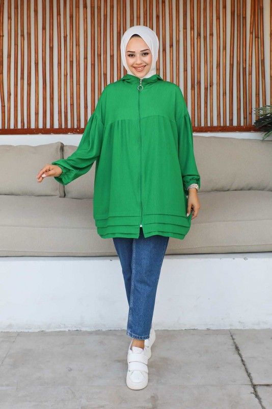 Yeşil Kapüşonlu Bürümcük Sweatshirt
