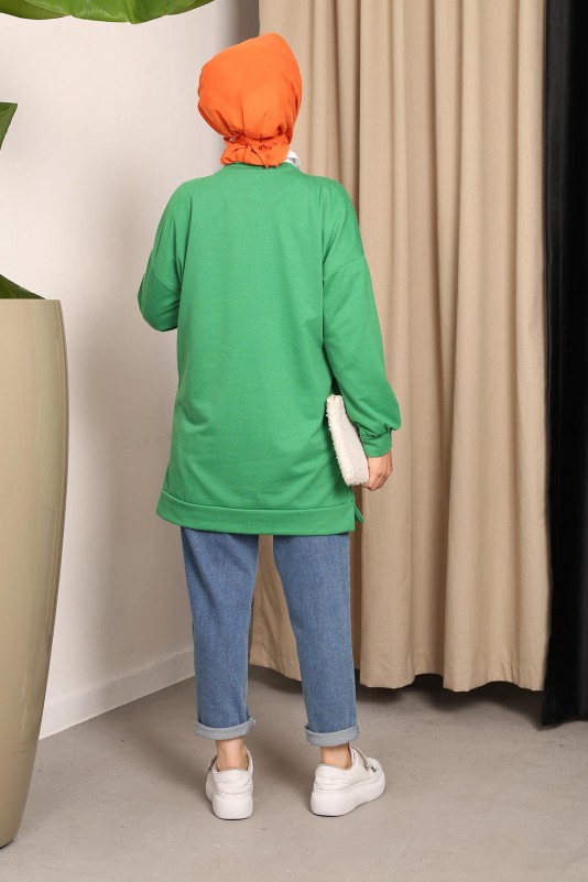 Yeşil Püskül Detaylı İki İplik Sweatshirt