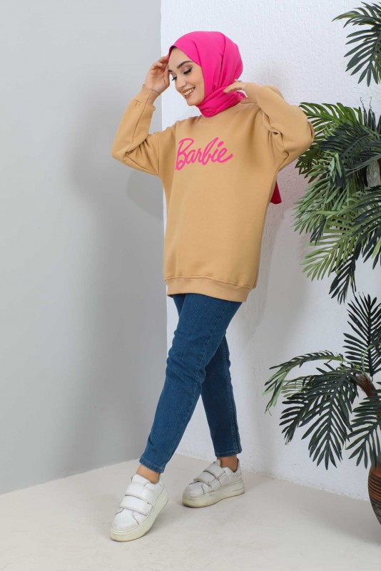 Bisküvi Barbie Baskılı Üç İplik Sweatshirt