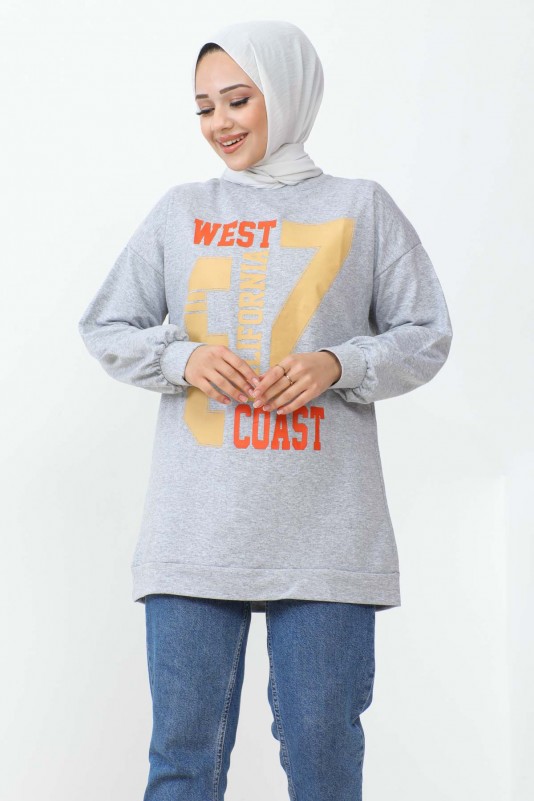 Gri West Baskılı İki İplik Sweatshirt