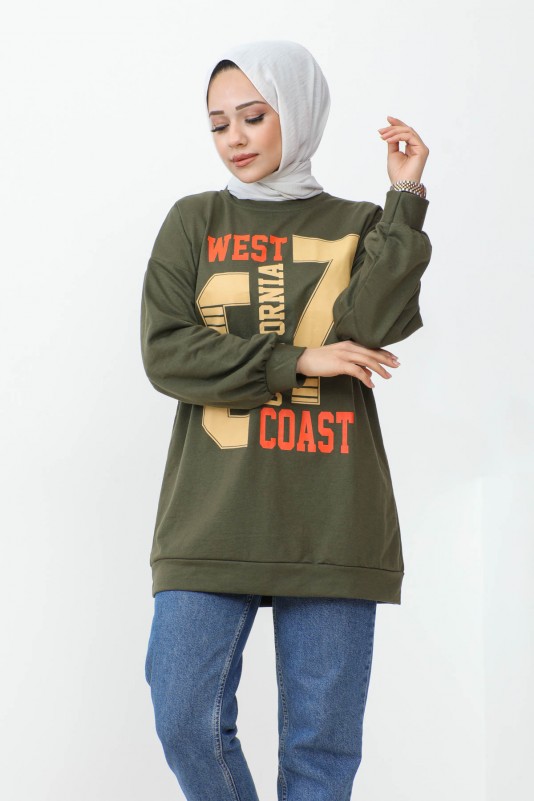 Haki West Baskılı İki İplik Sweatshirt