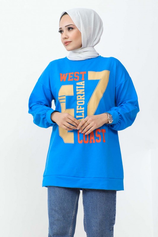 Saks Mavi West Baskılı İki İplik Sweatshirt
