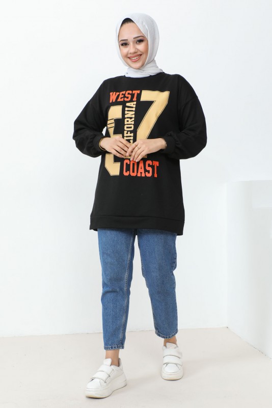 Siyah West Baskılı İki İplik Sweatshirt
