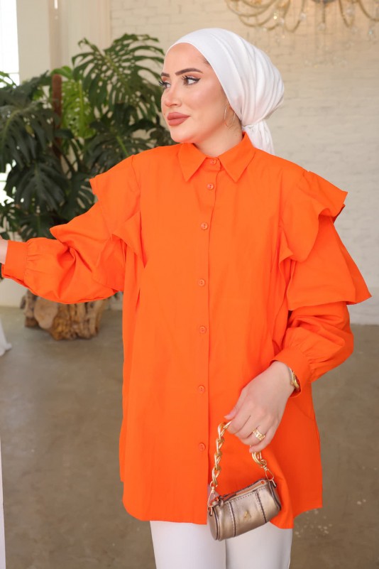 Orange Omuz Detaylı Salaş Terikoton Gömlek