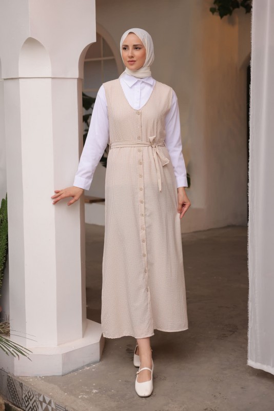 Vizon Boydan Düğmeli Gömlekli Jile Elbise