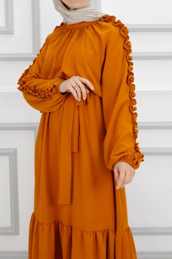 Ayrobin Krep Elbise-Hardal