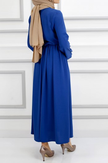 Önü Taşlı Ayrobin Krep Elbise-İndigo