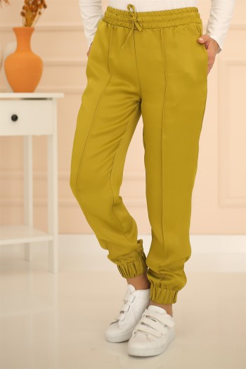 Parlak Saten Kumaş Pantolon/Yağ Yeşili