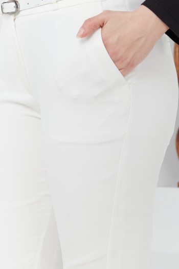 Klasik Kalem Kumaş Pantolon/Beyaz