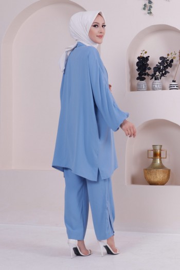 Salaş Kimono İkili Tesettür Takım/Mavi