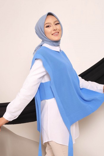 Mavi Kadın Modest Tunik Triko Süveter Tesettür Takım