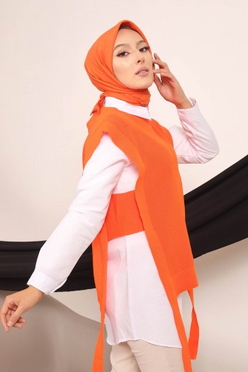 Orange Kadın Modest Tunik Triko Süveter Tesettür Takım