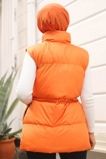 Orange Kadın Astarlı Ön Büzgülü Cepli Şişme Yelek