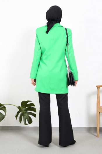 Açık Yeşil Kruvaze Yaka Astarlı Blazer Ceket