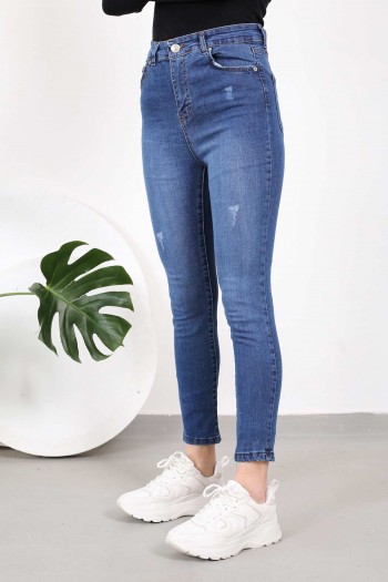 Açık Lacivert Yüksek Bel Dar Paça Jeans Pantolon